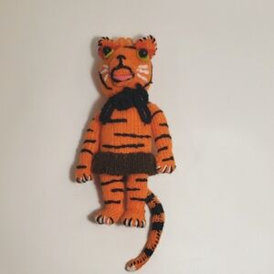 Vintage Handmade Knit Tiger AMIGURUMI Bag Charm With Pink Tongue Blep 😍 🐅